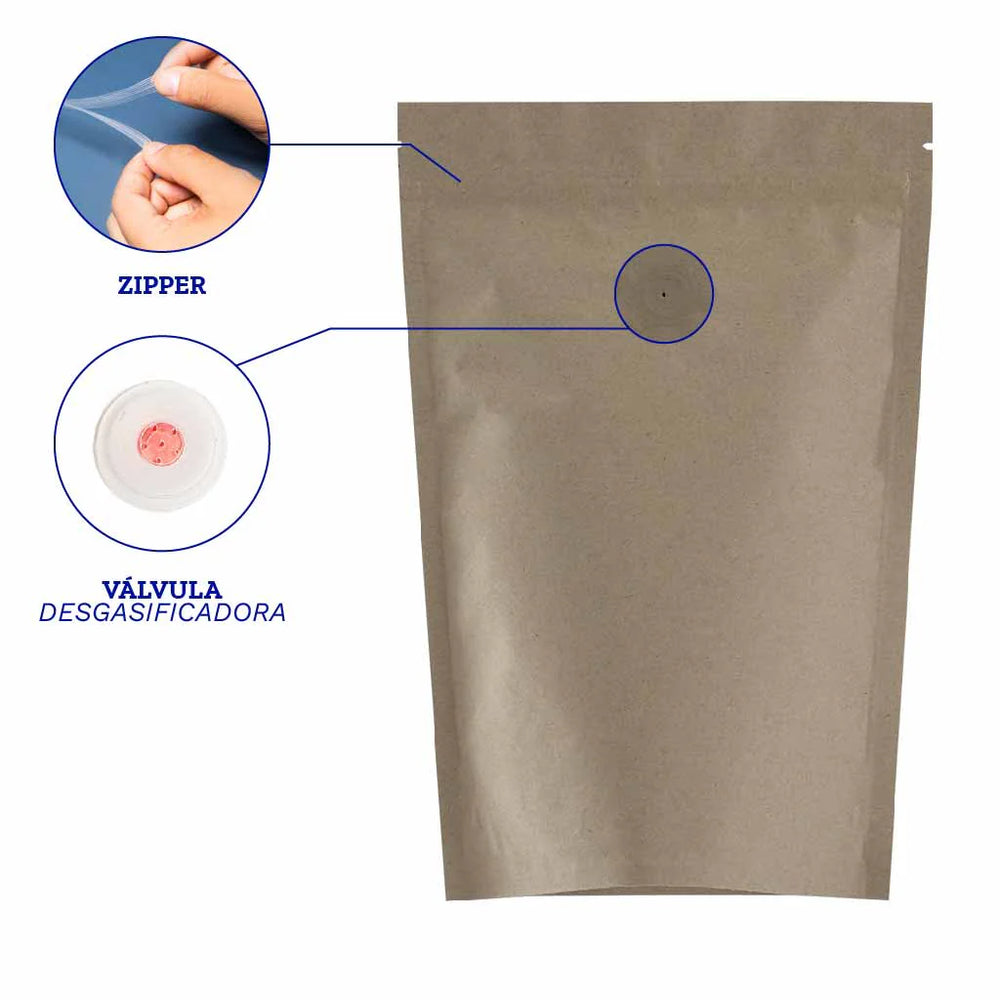 bolsa de papel kraft con vávula desgacificadora y cierre - Talsa