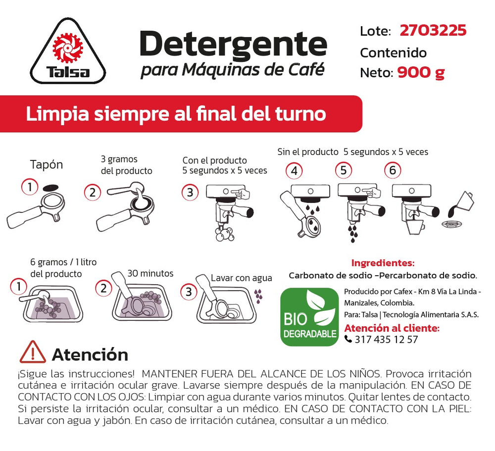 Detergente para maquinas de café